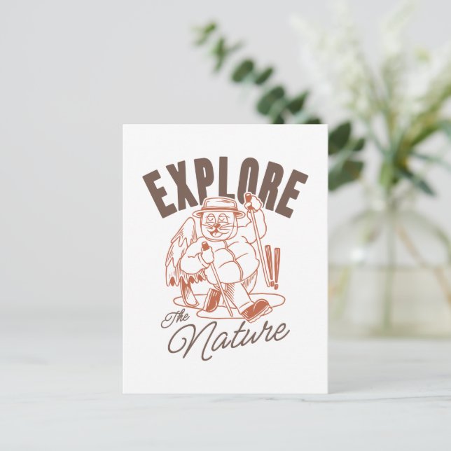 Carte Postale Explorez La Nature - Randonneur En Chat Vintage (Debout devant)