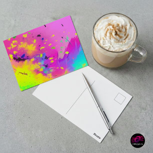 Carte Postale Explosion Abstraite de Peinture Rose Néon