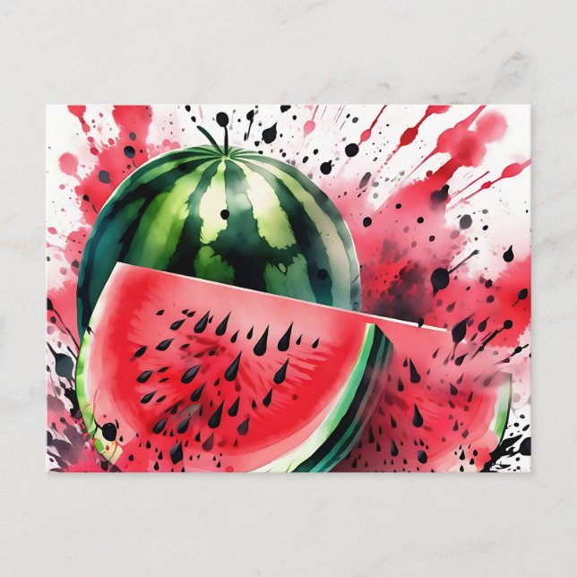 Carte Postale Explosion de pastèque aquarelle (Devant)