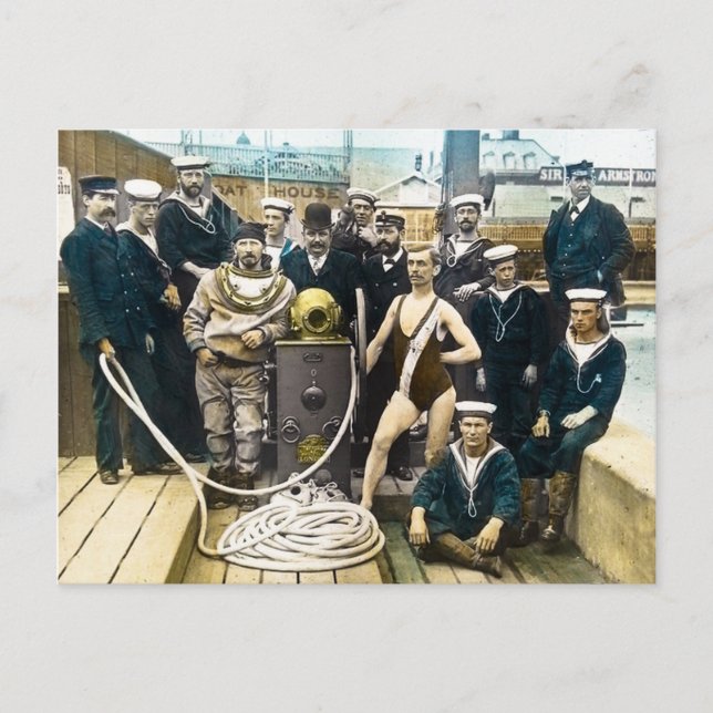 Carte Postale Exposition de la Marine royale 1891 Plongeur Hardh (Devant)