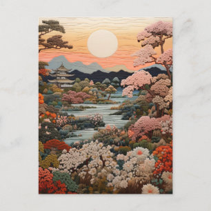 Carte Postale Exquise Tapisserie japonaise traditionnelle Art :