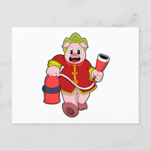 Carte Postale Extincteur de pompier de porc