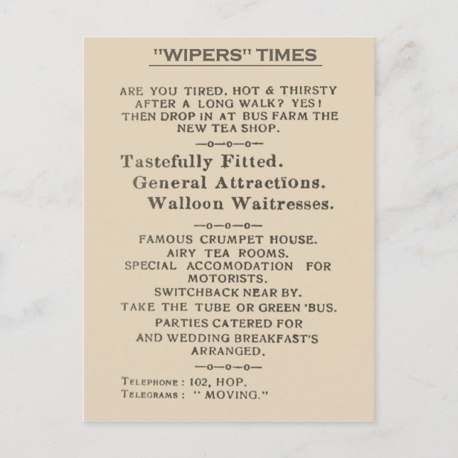 Carte Postale Extrait de télécopie du Wipers Times 1916 (Devant)