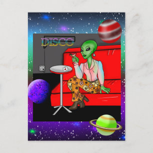Carte Postale Extraterrestre rétro des années 1970 dans Disco Lo