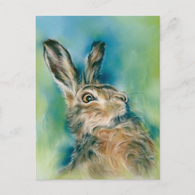 Carte Postale Exubérance de lièvre sauvage Art pastel (Devant)