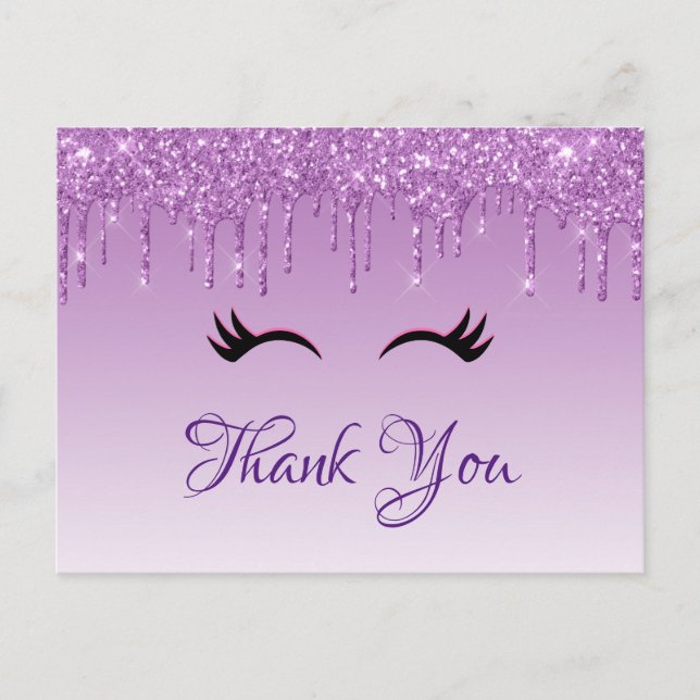 Carte Postale Eyelashes Noir élégant et Merci de Parties scintil (Devant)