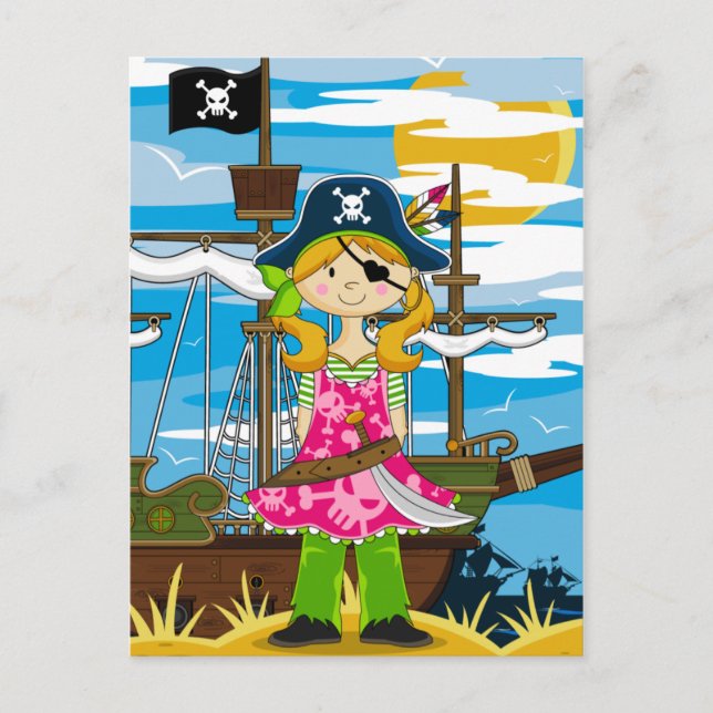 Carte postale Eyepatch Pirate fille mignonne (Devant)