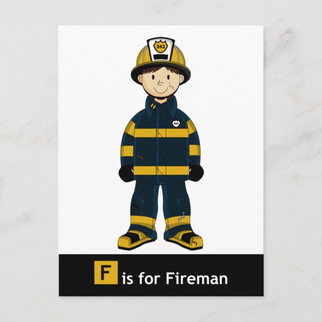 Carte Postale F est pour Fireman Postcard (Devant)
