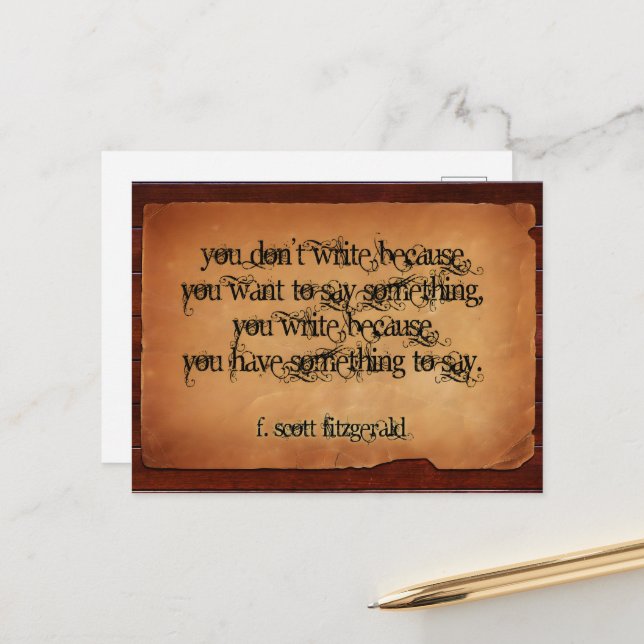 Carte Postale F. Scott Fitzgerald Citation Inspirationnelle "Écr (Devant/Arrière en situation)