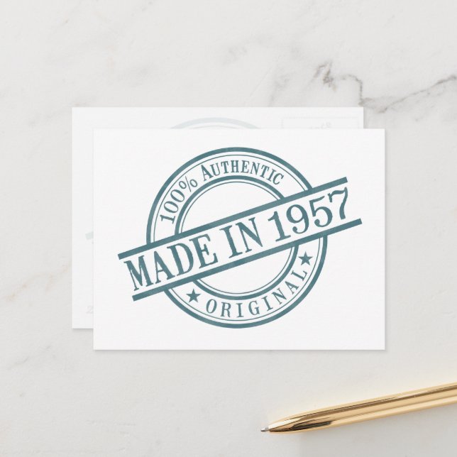 Carte Postale Fabriqué en 1957 Logo de l'année de naissance tamp (Devant/Arrière en situation)