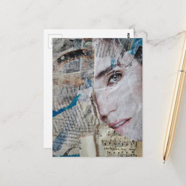 Carte Postale Face Abstract Mixed Media Collage (Devant/Arrière en situation)