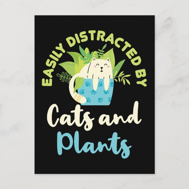 Carte Postale Facilement distrait par les chats et les Plantes d (Devant)