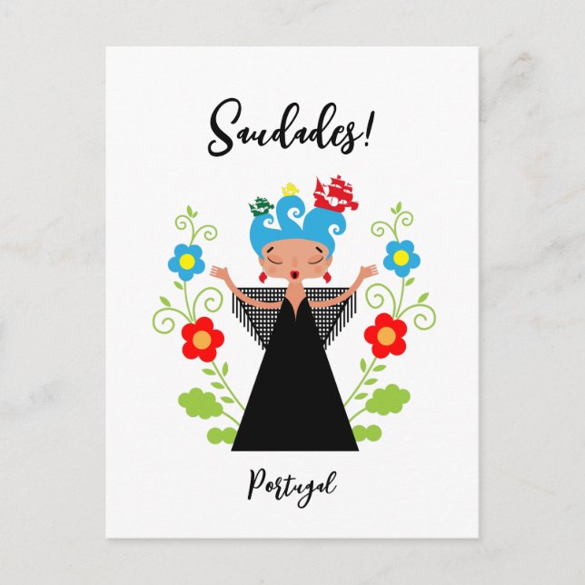 Carte Postale Fado chanteuse avec caravelle portugaise (Devant)