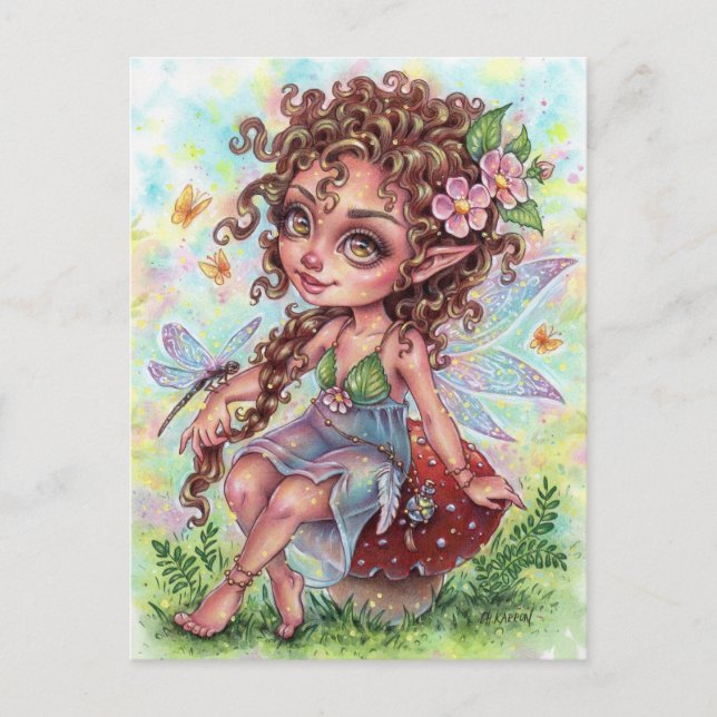 Carte postale Fae Darling Fairy Champagne Dragonfl (Devant)