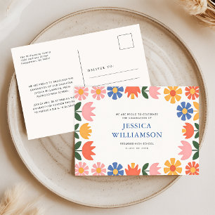 Carte Postale Faire Annonce de Remise de Diplôme Florale Rétro É