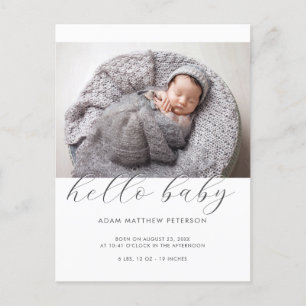 Carte Postale Faire Connaissance Bébé Neutre Noir Blanc Annonce
