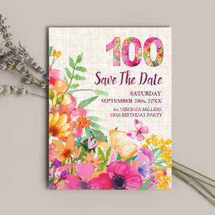 Carte Postale Faire-part 100 Ans Fleurs Floral Lin 100e Anniversaire