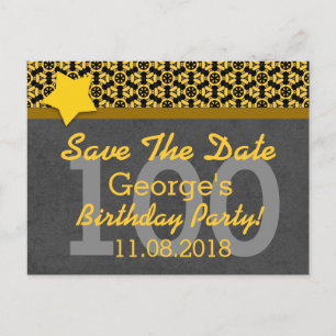 Carte Postale Faire-part 100e Save the Date Gris Foncé Or ÉTOILES G80D