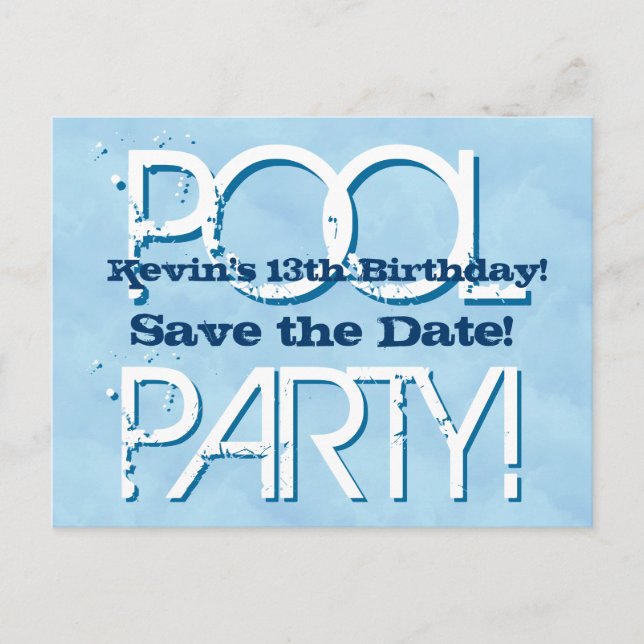 Carte Postale Faire-part 13e anniversaire Pool Party Enregistrer la date V0 (Devant)