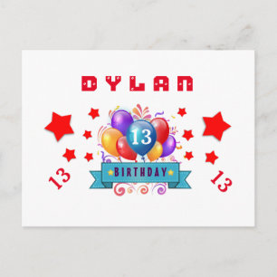 Carte Postale Faire-part 13e date de sauvegarde Balloons et étoiles d'anniv