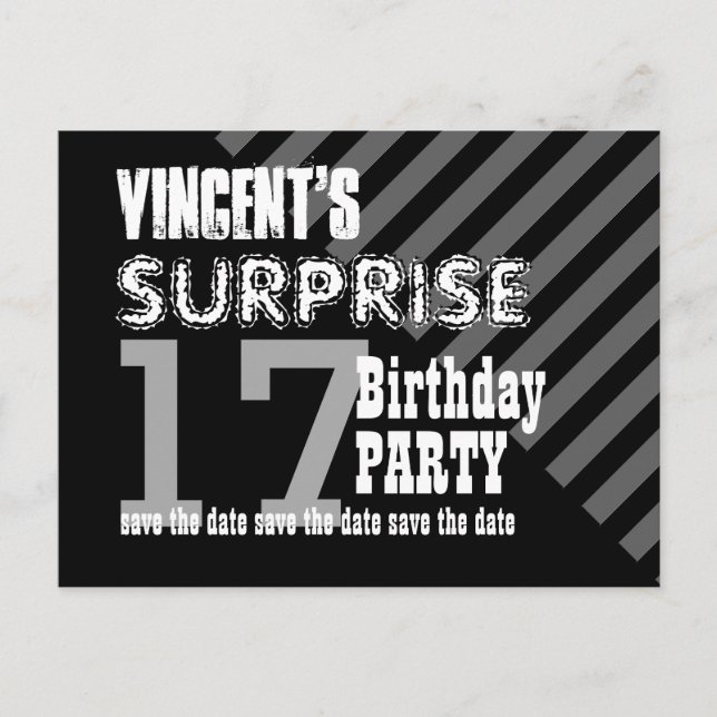 Carte Postale Faire-part 17e ADO Anniversaire surpris Enregistrer la date T (Devant)