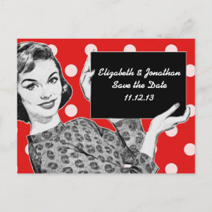 Carte Postale Faire-part 1950 Femme avec un signe Enregistrer la date