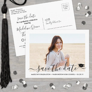 Carte Postale Faire-part 1 Diplôme photo Script moderne Enregistrer la date