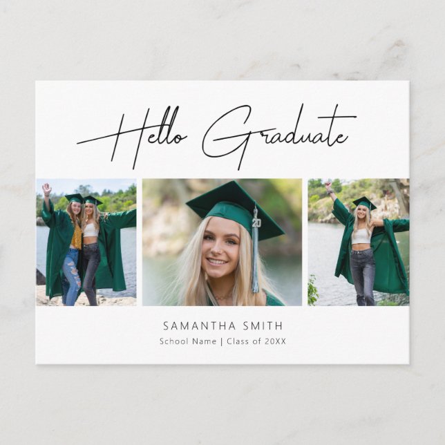 Carte Postale Faire-part 2022 Hello Graduate Modern Script 3 Photo Grad (Devant)
