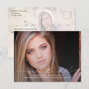 Carte Postale Faire-part 2 Diplôme photo Script moderne Enregistrer la date