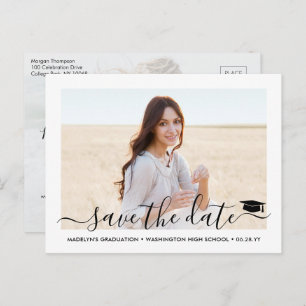 Carte Postale Faire-part 2 Diplôme photo Script moderne Enregistrer la date