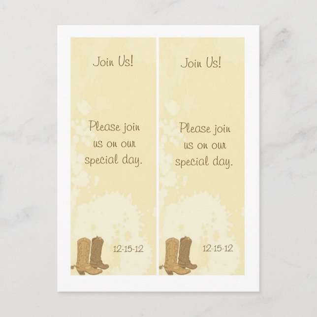 Carte Postale Faire-part 2 Mariage de cow-boy Sauvegarder la date Signet (Devant)