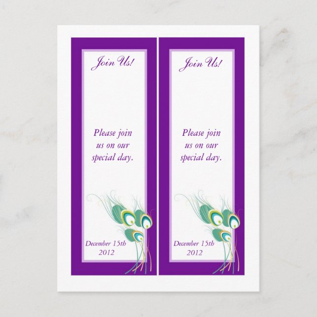 Carte Postale Faire-part 2 Peacock violet moderne Enregistrer la date Signe (Devant)