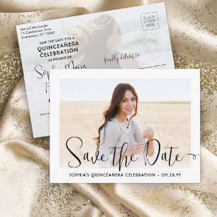 Carte Postale Faire-part 2 Photo Quinceañera Script tendance Enregistrer la