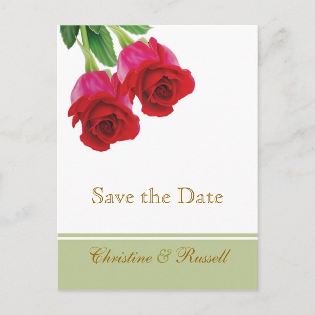 Carte Postale Faire-part 2 roses rouges Enregistrer la date (Devant)