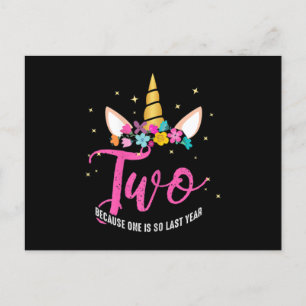 Carte Postale Faire-part 2 Years Old Birthday Girl Toxits Unicorn 2