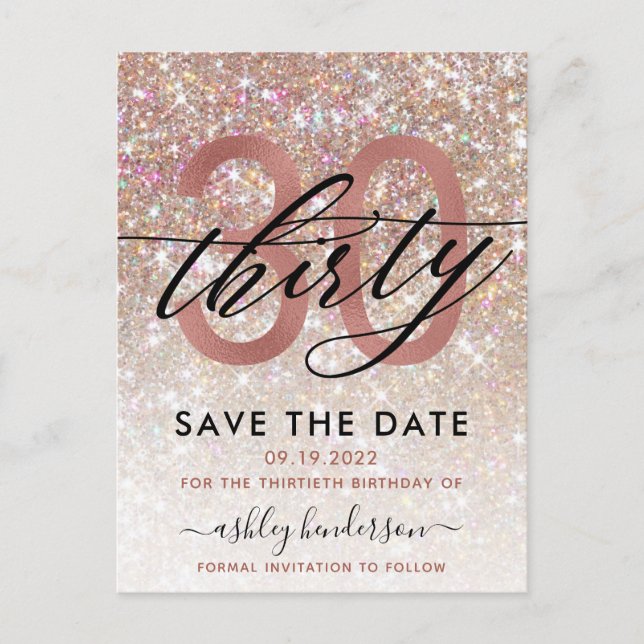 Carte Postale Faire-part 30e anniversaire Chic Parties scintillant Ombre En (Devant)