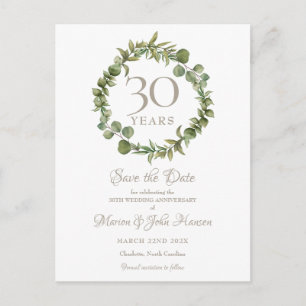 Carte Postale Faire-part 30e Anniversaire de Mariage Enregistrez la Date de