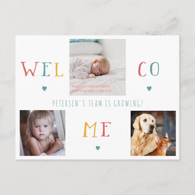 Carte Postale Faire-part 3 collage photo famille BIENVENUE nouvelle naissan (Devant)