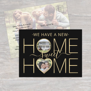 Carte Postale Faire-part 3 Photo New Home Sweet Home Modern Black and Gold