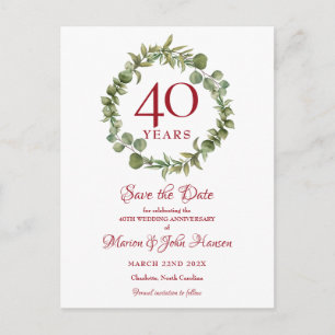 Carte Postale Faire-part 40e anniversaire de l'Mariage Ruby Sauvez la date