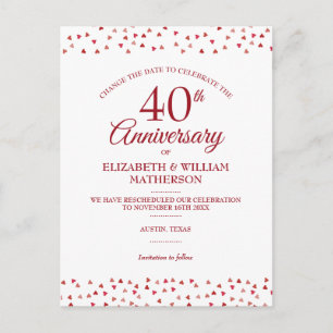 Carte Postale Faire-part 40e anniversaire de mariage Rubis Changez la date 