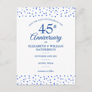 Carte Postale Faire-part 45e 65e Anniversaire de Mariage Coeurs Save the Da