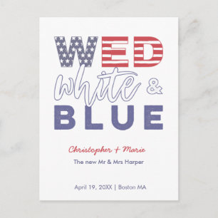 Carte Postale Faire-part 4 juillet Elopement rouge blanc et bleu Mariage