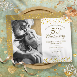 Carte Postale Faire-part 50e Anniversaire Coeurs d'or Sauvez la Date Photo
