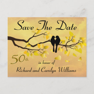 Carte Postale Faire-part 50e anniversaire de Lovebirds Enregistrer la date