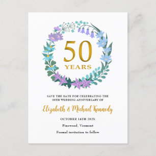 Carte Postale Faire-part 50e Anniversaire d'or Enregistrer la date Annonce