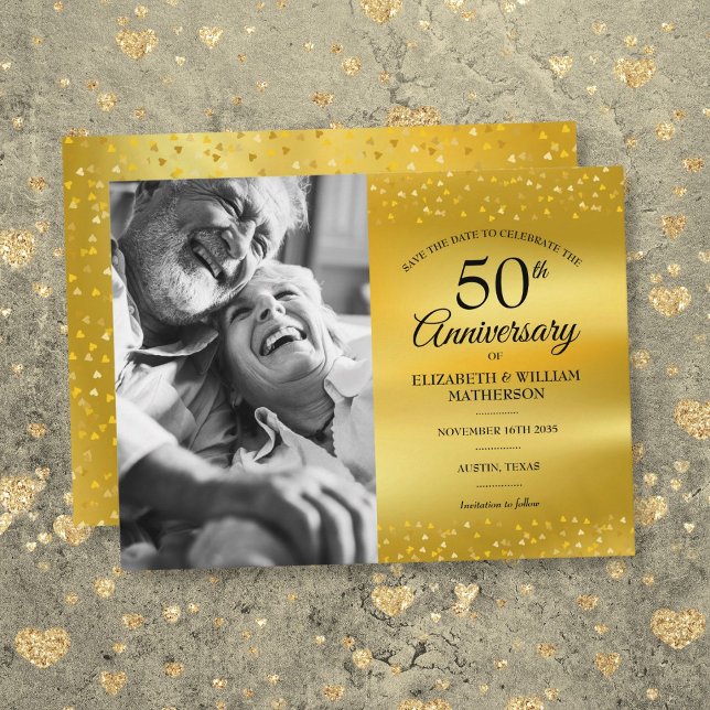 Carte Postale Faire-part 50e anniversaire Gold Foil Enregistrer la photo de (50th Anniversary Gold Foil Save the Date Photo Announcement Postcard)