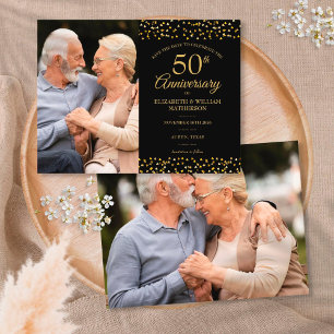 Carte Postale Faire-part 50e Anniversaire Gold Hearts 2 Photo Save the Date