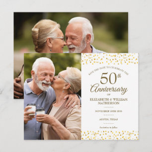 Carte Postale Faire-part 50e Anniversaire Gold Hearts Enregistrer la date 2