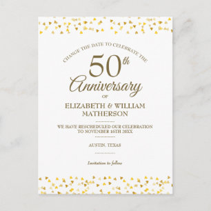 Carte Postale Faire-part 50e Anniversaire Golden Hearts Changez la Date